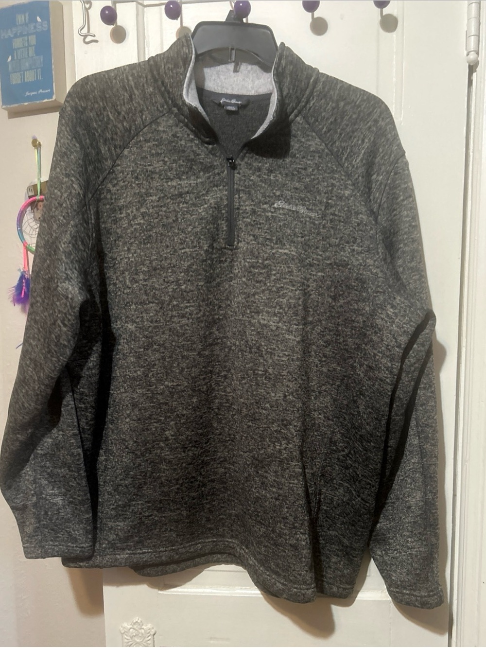 Eddie Bauer Charcoal and Light Gray Quarter-Zip Pullover